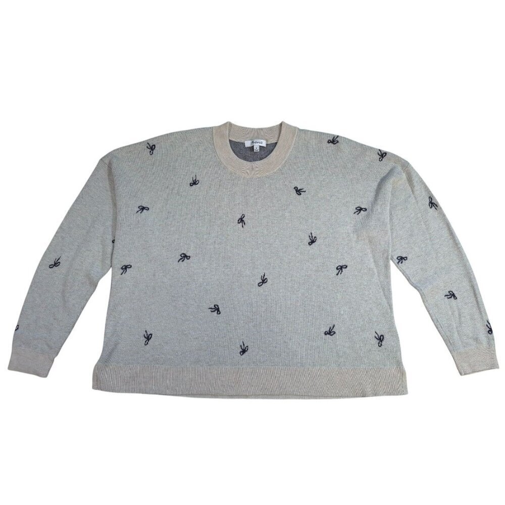 Madewell Bow Print Sweater Medium Cashmere Blend Soft Knit Pullover.